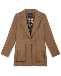 Amanda Thompson Couture - Harper Suit Jacket Wool/ Sand Pinstripe - Lyst