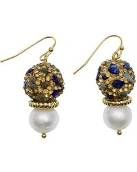 Farra - Rhinestones Bordered Lapis With Freshwater Pearl Earrings - Lyst