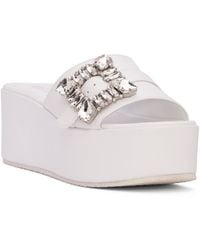 Beautiisoles by Robyn Shreiber Made in Italy - Dita Leather Platform Slide Sandal Comfortable Wedge With Rhinestones For Wedding & Work - Lyst