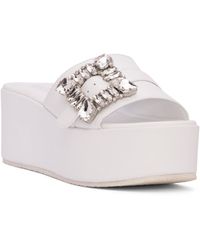 Beautiisoles by Robyn Shreiber Made in Italy - Dita Leather Platform Slide Sandal Comfortable Wedge With Rhinestones For Wedding & Work - Lyst