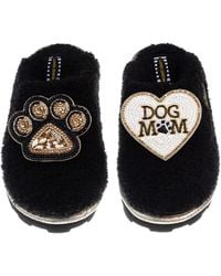 Laines London - Teddy Closed Toe Slippers With Dog Mum Mom & Paw Brooches - Lyst