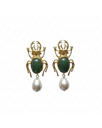 Silver & Elegant Co. - The Verdant Scarab & Pearl Earrings - Lyst