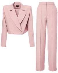 BLUZAT - Pastel Pink Suit With Cropped Blazer And Stripe Detail Trousers - Lyst