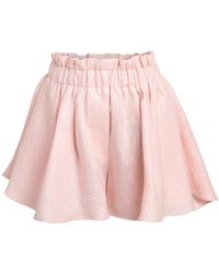 Cliché Reborn - High Waist Linen Flowy Shorts In Pink - Lyst