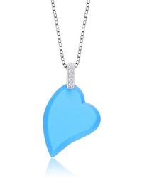 Genevive Jewelry - Cz Sterling Silver Rhodium Plated Heart Shape Turquoise Mother Of Pearl Pendant - Lyst