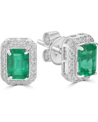 Artisan - Emerald Cut Emerald & Diamond Halo Stud Earrings - Lyst