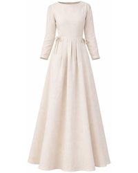 Nikka Place - Neutrals Linen Maxi Dress With Bracelet Sleeves And Pockets - Lyst