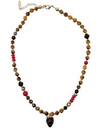 Farra - Tiger-Eye With Bamboo Coral And Strawberry Pendant Necklace - Lyst