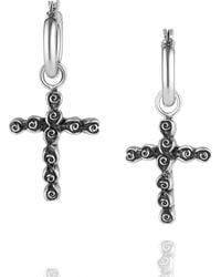 Unaloe - Sterling Cross Hoop Earrings – Rose Detail Drop Design – Handmade Italian Jewelry For - Lyst
