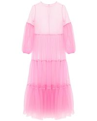 Helene Galwas - Alena Maxi Tulle Dress Neon-pink - Lyst