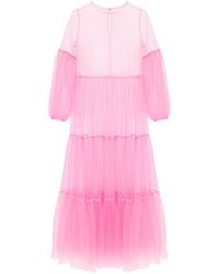 Helene Galwas - Alena Maxi Tulle Dress Neon-pink - Lyst
