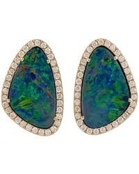 Artisan - Natural Opal Doublet Stud Earrings 18k Gold Pave Diamond Handmade Jewelry - Lyst