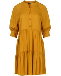 Conquista - Loose Dark Mustard Ruffle Dress - Lyst