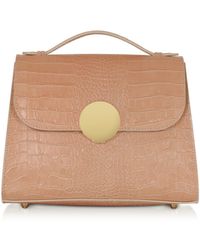 Le Parmentier - Neutrals Bombo Croco Embossed Leather Top-Handle Satchel Bag W/Strap - Lyst