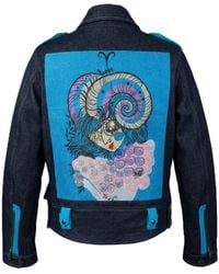 Zasta Studio - Zodiac Aquarius Denim Embroidered Biker Jacket - Lyst