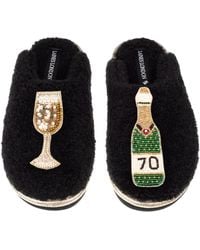 Laines London - Teddy Closed Toe Slippers With 70Th Champers Bottle & Glass Brooches - Lyst