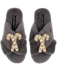Laines London - Classic Laines Christmas Collection Slippers With Double & Candy Cane Brooches - Lyst