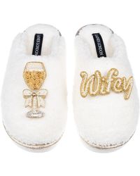 Laines London - Neutrals Teddy Closed Toe Slippers With Wifey & Champagne Brooches - Lyst