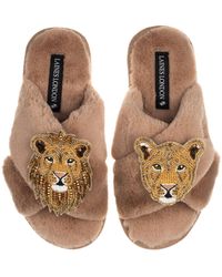 Laines London - Classic Laines Slippers With Artisan Lion & Lioness Brooches - Lyst