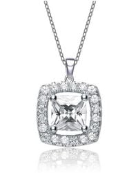 Genevive Jewelry - Sterling Cubic Zirconia Square Shape Necklace - Lyst
