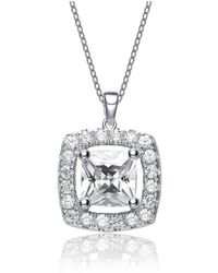 Genevive Jewelry - Sterling Silver Cubic Zirconia Square Shape Necklace - Lyst