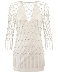 Tohen - Neutrals Manon Beaded Mini Dress - Lyst