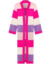 INGMARSON - Multicolour Striped Cardigan Long Wool & Cashmere Pink & Lilac - Lyst