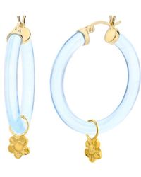 Gold & Honey - Flower Charm Hoop Earrings - Lyst