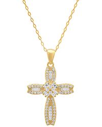 Kylie Harper - Petite Luxurious Baguette-Cut Diamond Cz Cross Pendant Necklace - Lyst