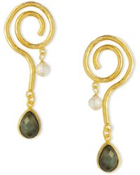 Ottoman Hands - Celia Labradorite And Pearl Drop Stud Earrings - Lyst