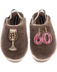 Laines London - Neutrals Flatform Cloud Closed Toe Slippers With 60Th Birthday & Champagne Glass Brooches - Lyst