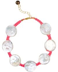 Adriana Pappas Designs - Coin Pearl Anklet On Colored Cord - Lyst
