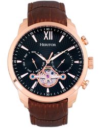 Heritor - Arthur Semi-skeleton Leather-band Watch With Day And Date - Lyst