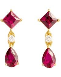 Juvetti - Ori Gold Earrings Set With Ruby & Diamond - Lyst