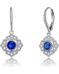 Genevive Jewelry - Sterling Silver Sapphire Cubic Zirconia Petal Flower Drop Earrings - Lyst
