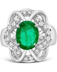 Artisan - Solid White Gold Pave Diamond Natural Emerald Cocktail Ring Jewelry Gd - Lyst