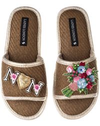 Laines London - Straw Braided Mother's Day Sandals With Flower Bouquet & Nan Brooches - Lyst