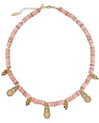 Farra - Bohemian Shell With Rose Quartz Pendant Necklace - Lyst