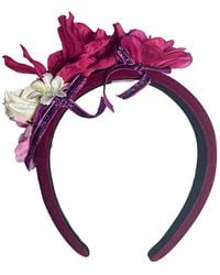 Natalia Petruch - Valentina Deep Wine Velvet Flower Headband – Small Faux Flowers With Glitter Ribbon, Handmade Statement Hair Accessory - Lyst