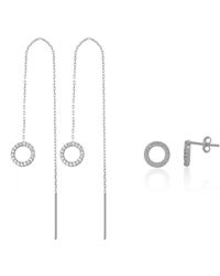 Spero London - Circle Round One Drop One Stud Earring Sterling Set - Lyst