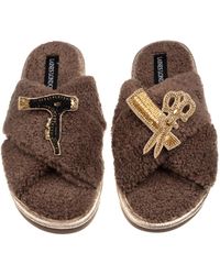 Laines London - Neutrals Laines Neutral Boucle Slippers With Hairdresser Brooches - Lyst