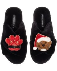 Laines London - Classic Slippers With Christmas Cockapoo & Paw Brooches - Lyst
