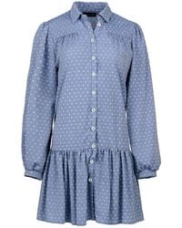 Conquista - Denim Style Embroidered Dress With Buttons - Lyst