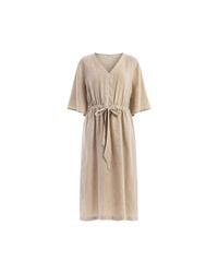 Haris Cotton - Neutrals Linen Button Front Dress With Elastic Waist Beach Sand - Lyst