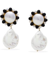 Vintouch Italy - Lotus Gold-plated Pearl And Onyx Earrings - Lyst