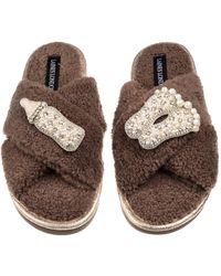 Laines London - Neutrals Laines Neutral Boucle Slippers With New Baby Pearl Brooches - Lyst