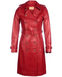 Santinni - 'belle Du Jour' 100% Leather Trench Coat In Rosso - Lyst