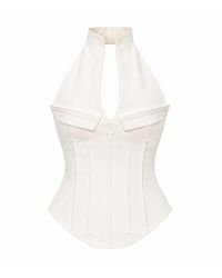 Khris K - Milky Denim Halter Neck Corset Top - Lyst