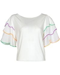 Lalipop Design - White Blouse With Laser-cut Colorful Embroidered Sleeves - Lyst