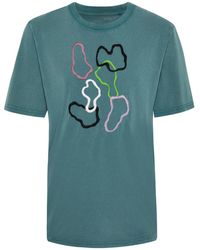 INGMARSON - Abstract Embroidered Organic Cotton T-shirt Teal - Lyst
